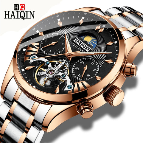 HAIQIN luxury Automatic Mechanical Men Watch classic Business Watch men Tourbillon Waterproof Male Wristwatch Relogio Masculino