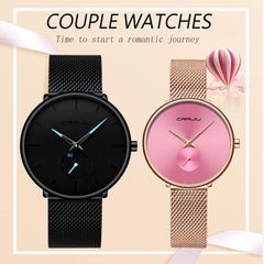 CRRJU Lover Watch Fashion Waterproof Stainless Steel Mesh Couple Wristwatches the Best Valentines Day Gifts for Lover Hot Sale