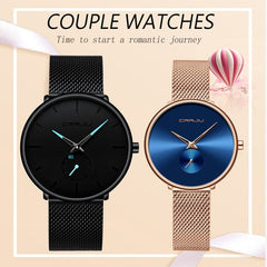 CRRJU Lover Watch Fashion Waterproof Stainless Steel Mesh Couple Wristwatches the Best Valentines Day Gifts for Lover Hot Sale