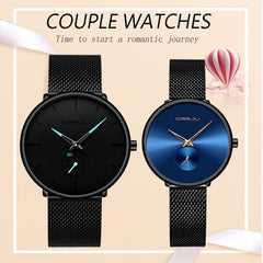 CRRJU Lover Watch Fashion Waterproof Stainless Steel Mesh Couple Wristwatches the Best Valentines Day Gifts for Lover Hot Sale