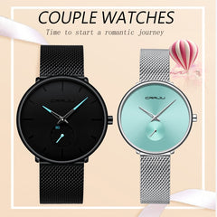 CRRJU Lover Watch Fashion Waterproof Stainless Steel Mesh Couple Wristwatches the Best Valentines Day Gifts for Lover Hot Sale