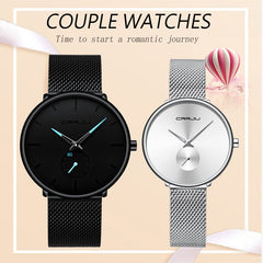 CRRJU Lover Watch Fashion Waterproof Stainless Steel Mesh Couple Wristwatches the Best Valentines Day Gifts for Lover Hot Sale