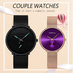 CRRJU Lover Watch Fashion Waterproof Stainless Steel Mesh Couple Wristwatches the Best Valentines Day Gifts for Lover Hot Sale