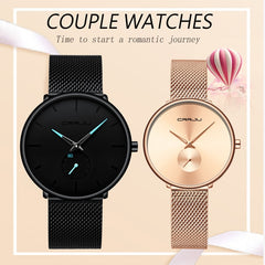 CRRJU Lover Watch Fashion Waterproof Stainless Steel Mesh Couple Wristwatches the Best Valentines Day Gifts for Lover Hot Sale