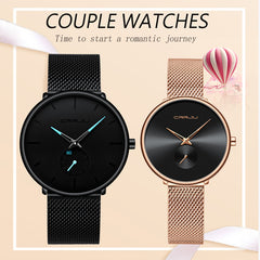 CRRJU Lover Watch Fashion Waterproof Stainless Steel Mesh Couple Wristwatches the Best Valentines Day Gifts for Lover Hot Sale