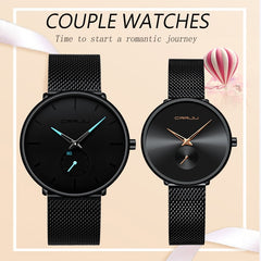CRRJU Lover Watch Fashion Waterproof Stainless Steel Mesh Couple Wristwatches the Best Valentines Day Gifts for Lover Hot Sale