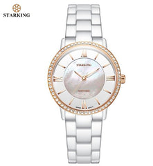 STARKING Luxury Women Watches White Ceramic Diamond Ladies Watch Gift   Sapphire Quartz Wristwatch Relogios Femininos Clock