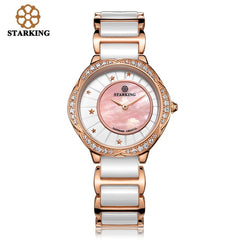 STARKING Luxury Women Watches White Ceramic Diamond Ladies Watch Gift   Sapphire Quartz Wristwatch Relogios Femininos Clock