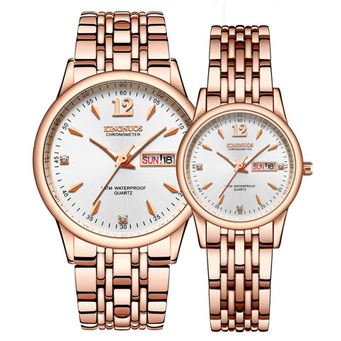Rose Gold Ladies Watch KINGNUOS Luxury Brand Stainless Steel Women Watches Couple Female Quartz Clock calendar Week can Englisho