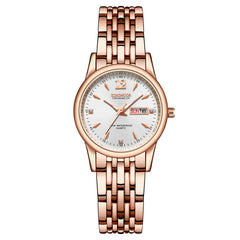 Rose Gold Ladies Watch KINGNUOS Luxury Brand Stainless Steel Women Watches Couple Female Quartz Clock calendar Week can Englisho