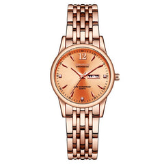 Rose Gold Ladies Watch KINGNUOS Luxury Brand Stainless Steel Women Watches Couple Female Quartz Clock calendar Week can Englisho