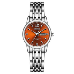 Rose Gold Ladies Watch KINGNUOS Luxury Brand Stainless Steel Women Watches Couple Female Quartz Clock calendar Week can Englisho