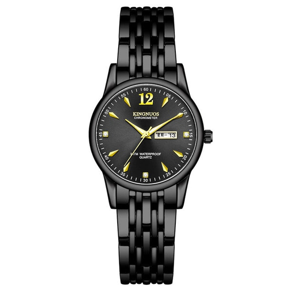 Rose Gold Ladies Watch KINGNUOS Luxury Brand Stainless Steel Women Watches Couple Female Quartz Clock calendar Week can Englisho