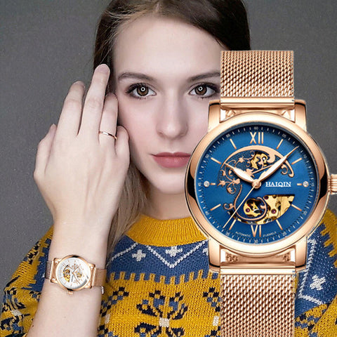 HAIQIN 2020 Hot fashion gold Lady mechanical women watches top luxury brand clock ladies wrist watch lover gift Relogio Feminino