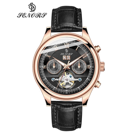 Senors Brand Luxury Men Watches Automatic Black Watch Men Stainless Steel Waterproof Business Sport Mechanical Wristwatch