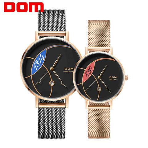 Couple Watch DOM Fashion Quartz Watch Women Luxury stainless steel Quartz Watch Men's Wristwatch For lovers relogio masculin