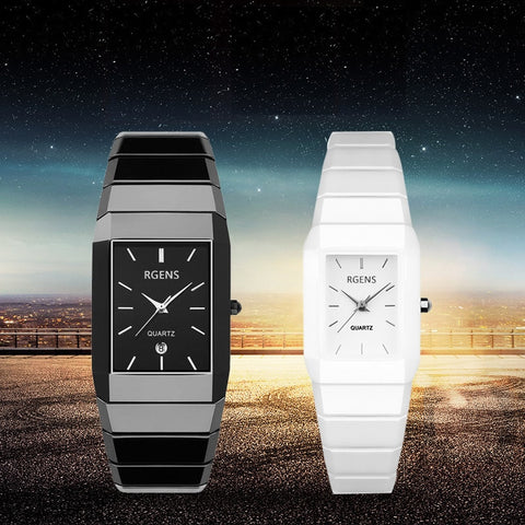 mens womens Ceramic wrist watches black white quartz square couple male female clocks waterproof casual business wristwatches